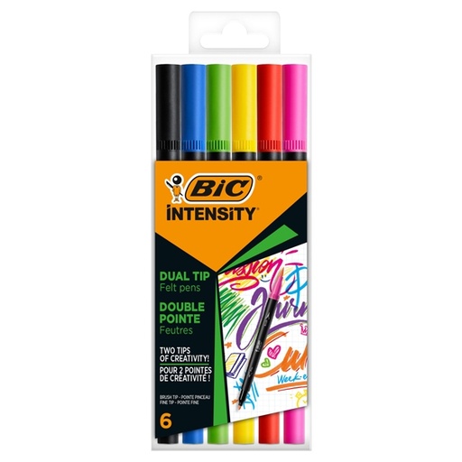 [D95241] Astuccio 6 pennarelli Intensity dual tip brush colori assortiti Intense BIC