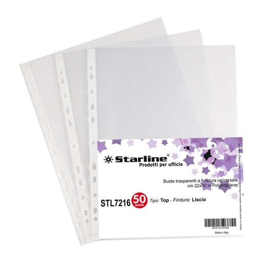 [DSTL7216] 50 Buste forate 22x30cm Liscio Top Starline
