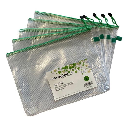 [DSTL7312] Busta in PVC a rete B4-31,2x41,2cm con cerniera verde