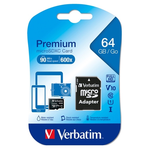 [DVERB44084] MICRO SD CARD 64GB HC CLASSE 10 FINO A 45MB/S