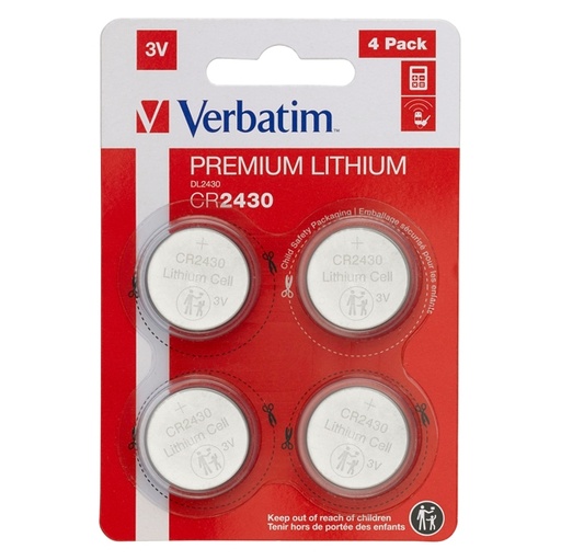 [DVERB49534] BLISTER 4 MICROPILE A PASTIGLIA CR2430 LITIO 3V VERBATIM