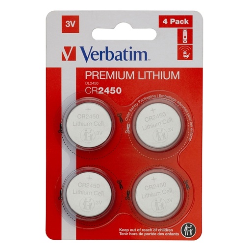 [DVERB49535] BLISTER 4 MICROPILE A PASTIGLIA CR2450 LITIO 3V VERBATIM