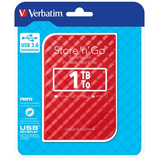 [DVERB53203] UBS PORTATILE STORE 'N' GO 1TB USB 3.0 RED (9.5MM DRIVE)
