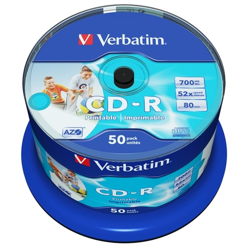 [DVERBCDR70052SK] SCATOLA 50 CD-R BULK DATALIFEPLUS SPIND. 1X-52X 700MB STAMP.WIDE INKJET PHOTO