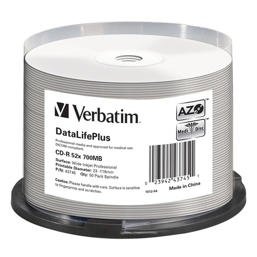 [DVERBCDR70052WI] SCATOLA 50 CD-R BULK DATALIFEPLUS SPIND. 1X-52X 700MB STAMP.WIDE INKJET PHOTO