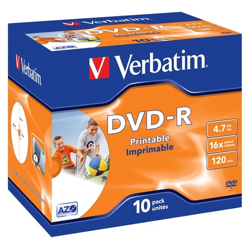 [DVERBDVD-R4716J] SCATOLA 10 DVD-R J.CASE 16X 4.7GB 120MIN. WIDE PHOTO STAMP INK-JET