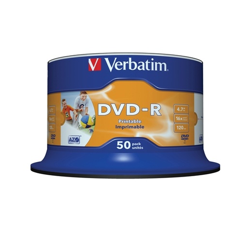 [DVERBDVD-R4716S] SCATOLA 50 DVD-R SPINDLE BULK 16X 4.7GB 120MIN. STAMPABILE WIDE MATT INKJET