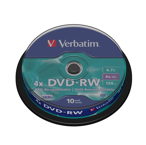 [DVERBDVD-RW47SP] SCATOLA 10 DVD-RW SPINDLE 4X 4.7GB 120MIN. SERIGRAFATO