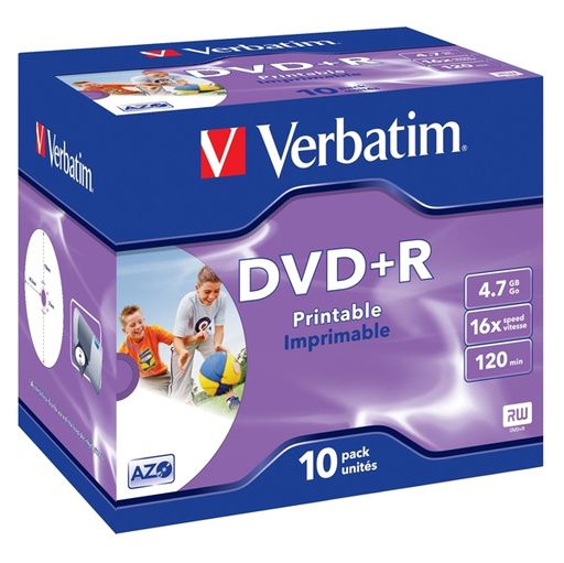 [DVERBDVDR4716X] SCATOLA 10 DVD+R JEWEL CASE 16X 4.7GB 120MIN. STAMPABILE WIDE PHOTO INKJET