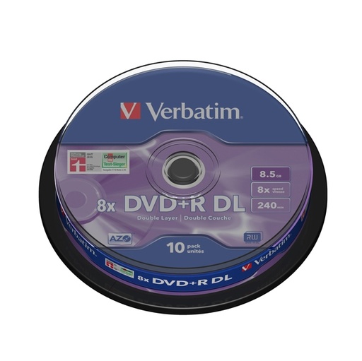 [DVERBDVDR858XS] SCATOLA 10 DVD+R DUAL LAYER 8X 8.5GB 240MIN. SERIGRAFATO SPINDLE