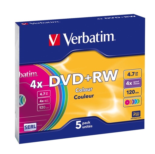 [DVERDVDRW474XC] SCATOLA 5 DVD+RW SLIM 4X 4.7GB 120MIN. COLORE