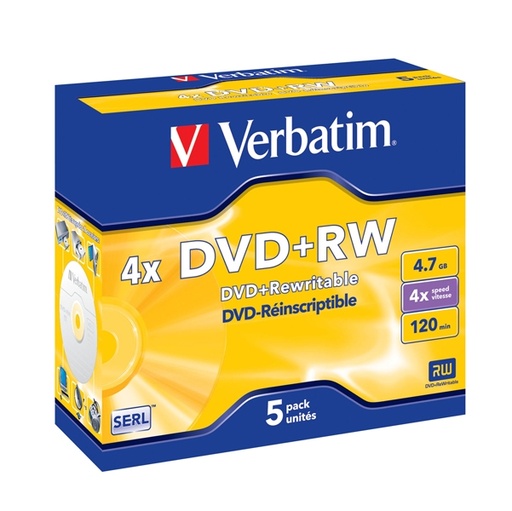 [DVERDVDRW474XK] SCATOLA 5 DVD+RW JEWEL CASE 4X 4.7GB 120MIN. SERIGRAFATO