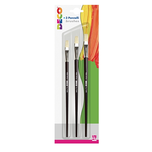 [TPC03692] PENNELLI PIATTI MANICO CORTO - BLISTER 3 PZ. (8-10-12) (min.ord.12 o multipli)