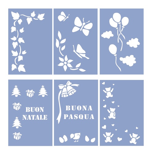 [TPC03881-ASS] STENCIL CM.10X15 - BUSTA 6 PZ. - SOGGETTI ASS.