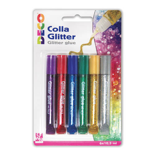 [TPC05882] COLLA GLITTER - BLISTER 6 PENNE ML.10,5 - COL. ASS. (min.ord.12 o multipli)