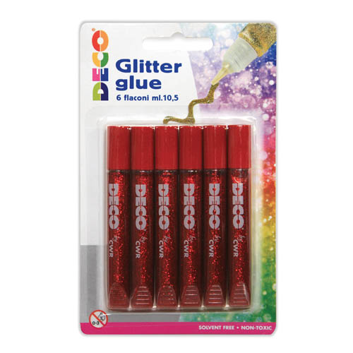 [TPC05883] COLLA GLITTER - BLISTER 6 PENNE ML.10,5 - ROSSO (min.ord.12 o multipli)