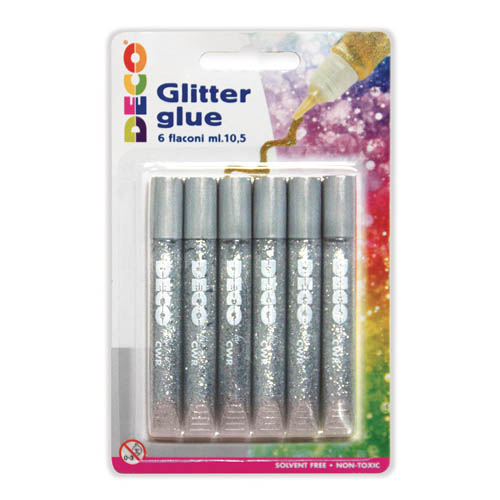 [TPC05884] COLLA GLITTER - BLISTER 6 PENNE ML.10,5 - ARGENTO (min.ord.12 o multipli)