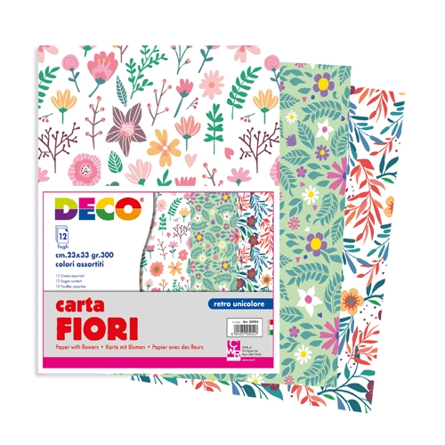 [TPC05955] CARTA FIORELLINI CM.23x33 - CONF. 12 FG. - COL. ASS. (min.ord.5 o multipli)