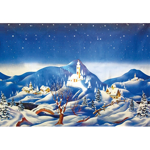 [TPC08931] FONDALE METALLIZZATO CON PAESAGGIO INVERNALE CM.70X100 (min.ord.25 o multipli)