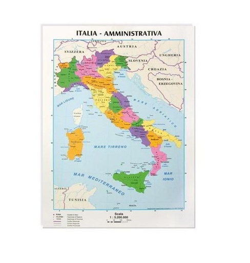 [TPC09343X10] CARTA GEOGRAFICA DA BANCO CM.21x29,7 - ITALIA POLITICA/FISICA - CONF.10 PZ.