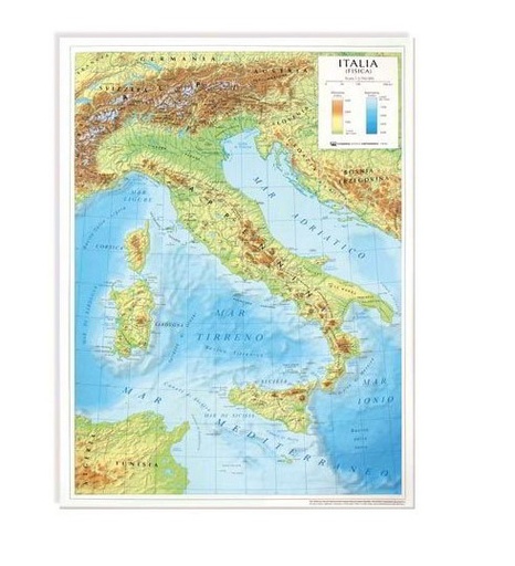 [TPC09345X10] CARTA GEOGRAFICA DA BANCO CM.42x29,7 - ITALIA  POLITICA/FISICA - CONF.10 PZ.