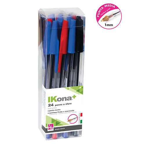 [TPC09803] PENNE A SFERA - BARATTOLO 24 PZ. - ROSSO/NERO/BLU
