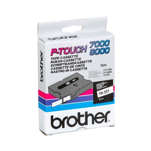 [DBROTX221] NASTRO BROTHER TX-221 9MM BIANCO/NERO