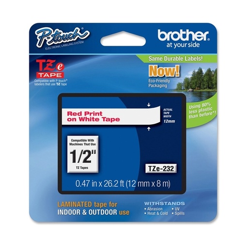 [DBROTZE232] NASTRO LAMINATO BROTHER TZE-222 12MMx8MT ROSSO/BIANCO