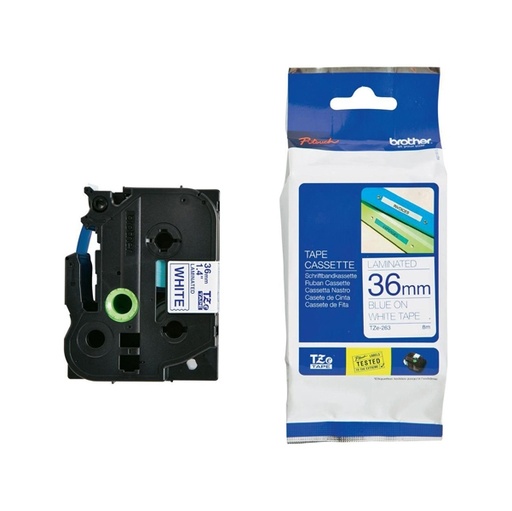 [DBROTZE263] NASTRO LAMINATO BROTHER TZE-263 36MMx8MT BLU/BIANCO