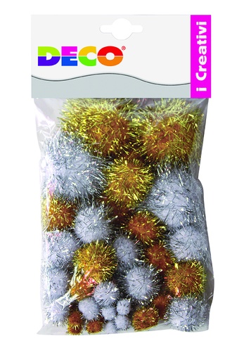 [TPC10962] POMPONS LAME' MISURE ASS. - BUSTA 40 PZ. - ORO/ARGENTO (min.ord.4 o multipli)
