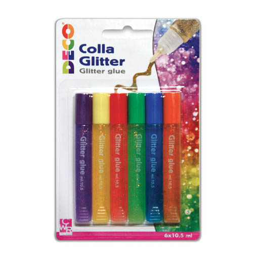 [TPC11229] COLLA GLITTER - BLISTER 6 PENNE ML.10,5 COLORI GEL PASTELLO ASSORTITI (min.ord.12 o multipli)