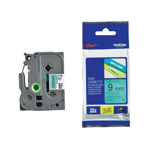 [DBROTZE721] NASTRO LAMINATO BROTHER TZE-721 9MMx8MT NERO/VERDE