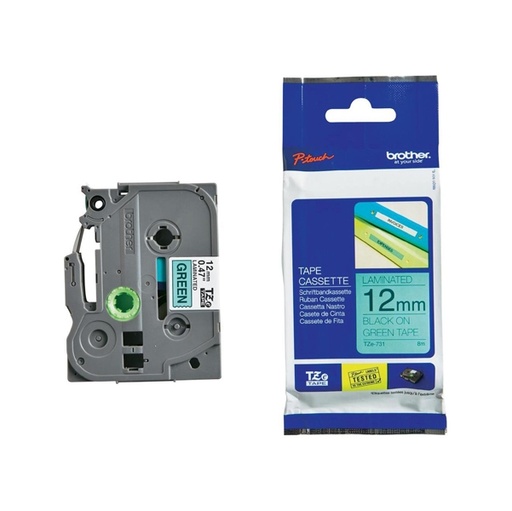 [DBROTZE731] NASTRO BROTHER TZ731 12MMx8MT NERO/VERDE