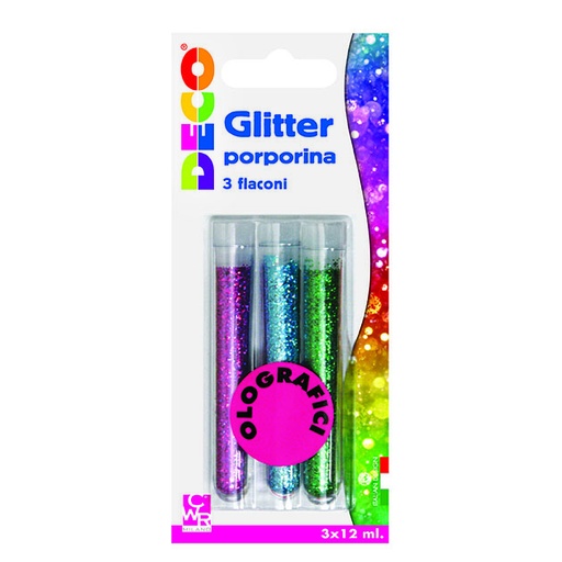 [TPC11592] GLITTER - BLISTER 3 FLACONI - COLORI OLOGR. ASS. (min.ord.6 o multipli)