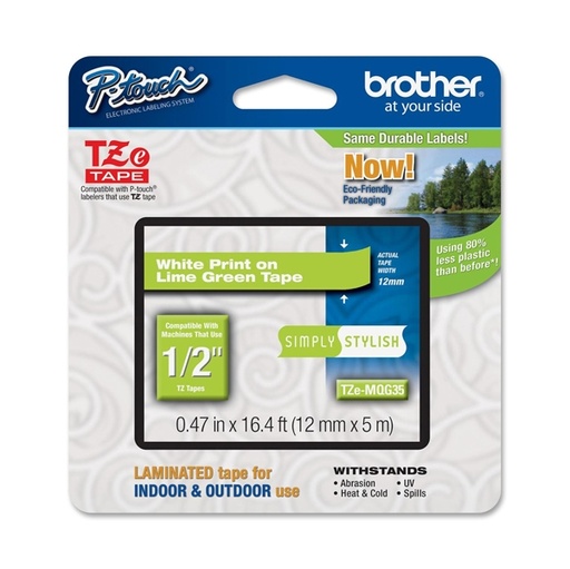 [DBROTZEMQG35] NASTRO BROTHER TZ-eMQG35 12MMX5MT BIANCO/VERDE ACIDO