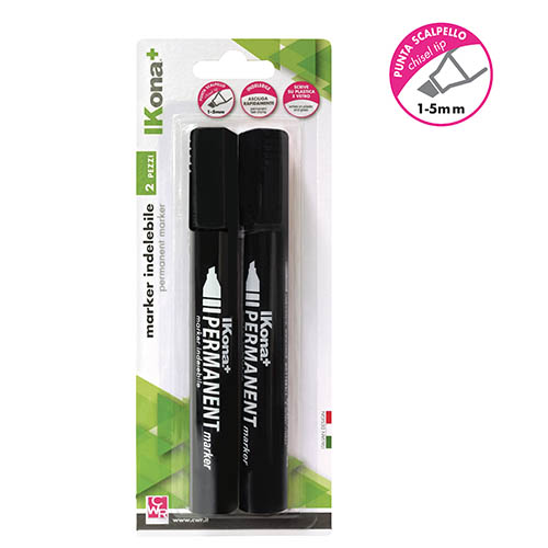 [TPC11679-1] MARKER INDELEBILE PUNTA SCALPELLO - BLISTER 2 PZ. - NERO (min.ord.12 o multipli)