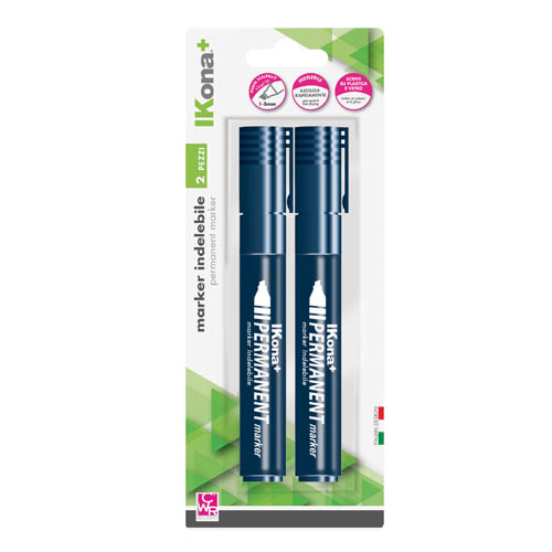 [TPC11679-2] MARKER INDELEBILE PUNTA SCALPELLO - BLISTER 2 PZ. - BLU (min.ord.12 o multipli)