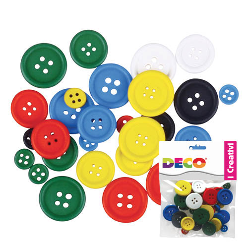 [TPC12026] BOTTONI IN LEGNO ASSORTITI - 30 PZ. - COLORI CLASSICI (min.ord.6 o multipli)