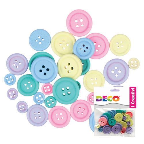 [TPC12028] BOTTONI IN LEGNO ASSORTITI - 30 PZ. - COLORI  PASTELLO (min.ord.6 o multipli)