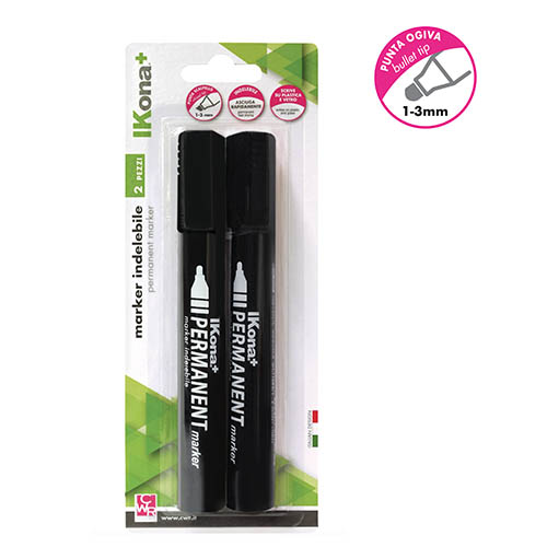 [TPC12037-1] MARKER INDELEBILE PUNTA TONDA - BLISTER 2 PZ. - NERO (min.ord.12 o multipli)