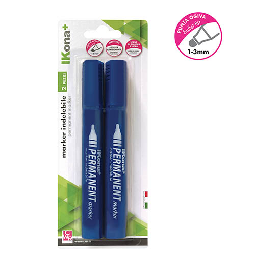 [TPC12037-2] MARKER INDELEBILE PUNTA TONDA - BLISTER 2 PZ. - BLU (min.ord.12 o multipli)