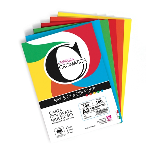 [TPC12307-100] CROMATICA 160 CARTA COLORI FORTI ASSORT. GR. 160 - A3 - FG. 100