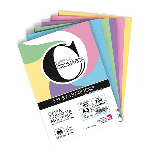 [TPC12309-100] CROMATICA 200 CARTA COLORI TENUI ASSORT. GR. 200 - A3 - FG. 100