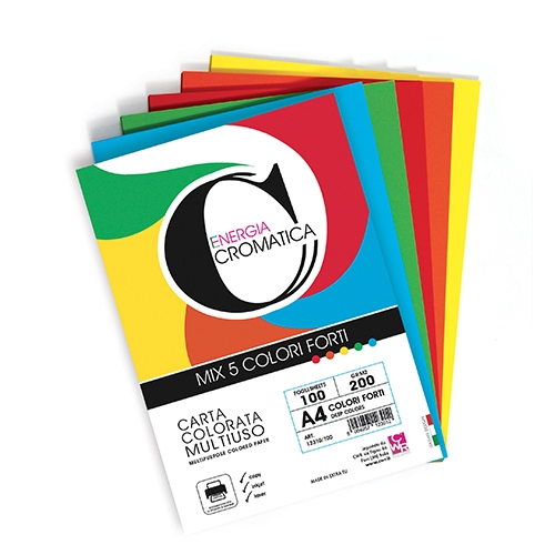 [TPC12310-100] CROMATICA 200 CARTA COLORI FORTI ASSORT. GR. 200 - A4 - FG. 100 (min.ord.4 o multipli)
