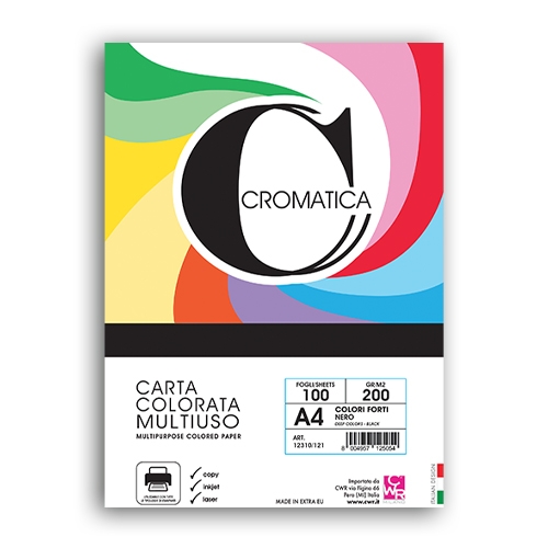 [TPC12310-121] CROMATICA 200 CARTA COLORI FORTI GR. 200 A4 - FG.100 - NERO