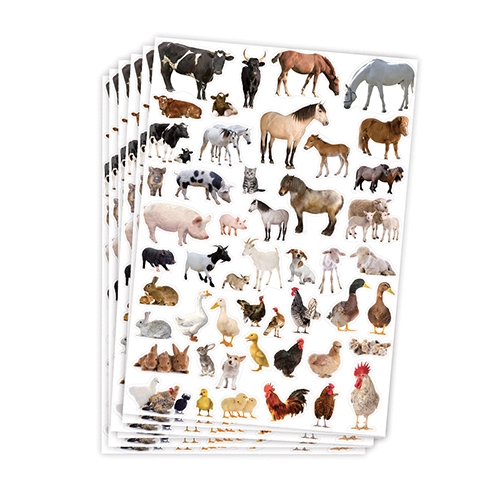 [TPC12596] ADESIVI - SET 6 FOGLI MM. 218X318 (300 PZ.) - ANIMALI FATTORIA
