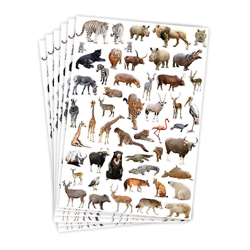 [TPC12597] ADESIVI - SET 6 FOGLI MM. 218X318 (300 PZ.) - ANIMALI SELVAGGI