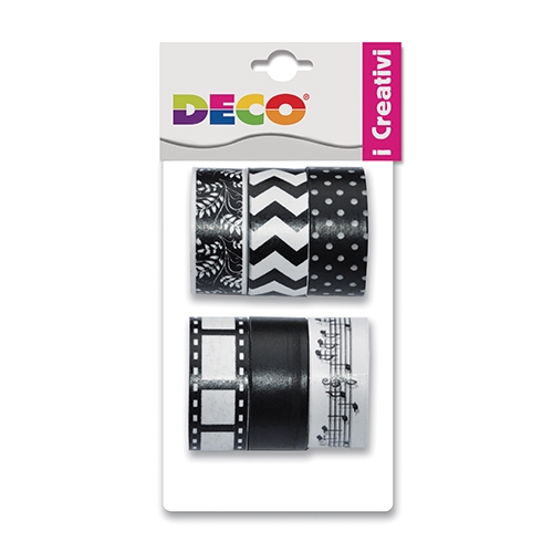 [TPC12647-1] NASTRO WASHI TAPE ROTOLO MT.3 X 15MM - SET PZ. 6 BIANCO/NERO