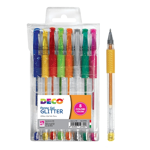 [TPC12730] PENNE GLITTER GEL INK - BLISTER PZ.8 - COL. ASS. (min.ord.12 o multipli)