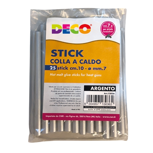 [TPC13036] COLLA A CALDO MM.7X100 ARGENTO - SET 25 STICK (min.ord.5 o multipli)